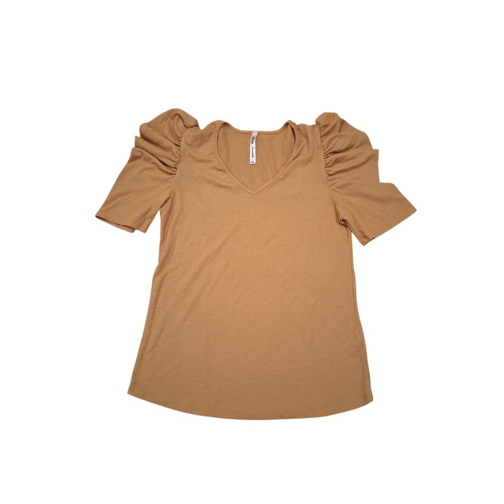 Simply Irresistible Mustard Yellow Puff Sleeve V-Neck‎ Textured Blouse XL